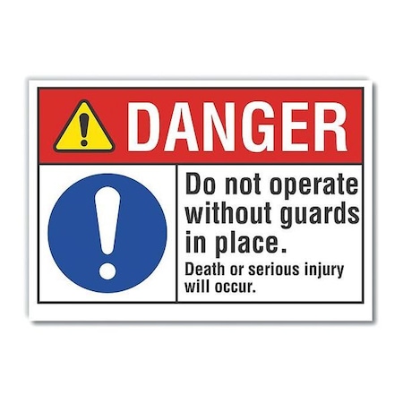 Machine Guards Danger Label, 10 In Height, 14 In Width, Polyester, Horizontal Rectangle, English