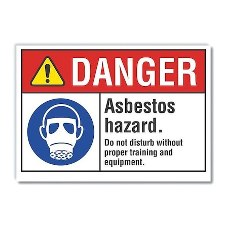 Asbestos Danger Reflective Label, 10 In H, 14 In W,English, LCU4-0101-RD_14X10