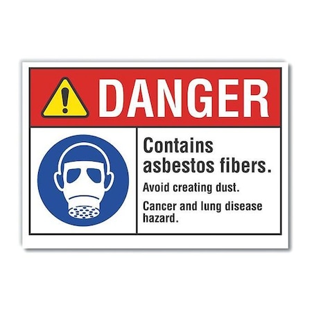 Asbestos Danger Reflective Label, 5 In Height, 7 In Width, Reflective Sheeting, English