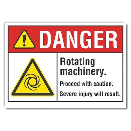 Rotating Machinery Danger Reflective Label, 5 In Height, 7 In Width, Reflective Sheeting, English