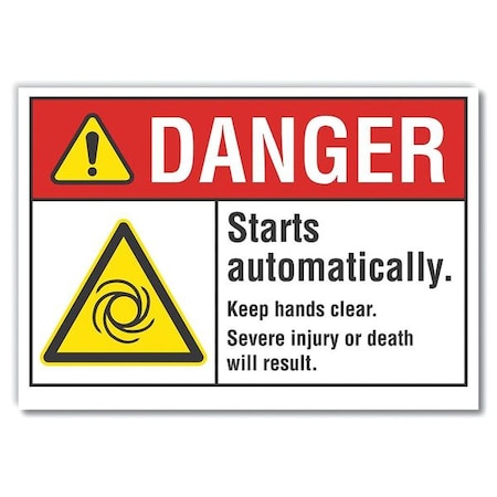 Hands Clear Danger Reflective Label, 10 In Height, 14 In Width, Reflective Sheeting, English
