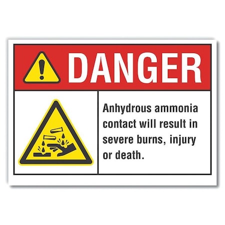 Ammonia Danger Reflective Label, 3 1/2 In H, 5 In W,English, LCU4-0008-RD_5X3.5