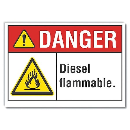 Diesel Danger Label, 5 In Height, 7 In Width, Polyester, Horizontal Rectangle, English