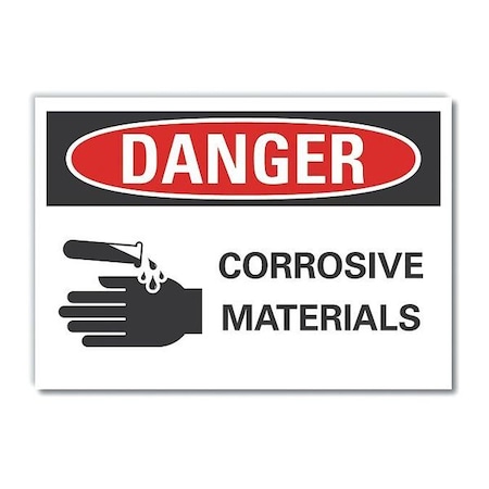 Corrosive Materials Danger Label, 7 In H, 10 In W, Polyester, Vertical, English, LCU4-0217-ND_10X7