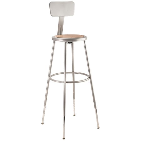 Round Stool With Backrest, Height 31 To 39Gray