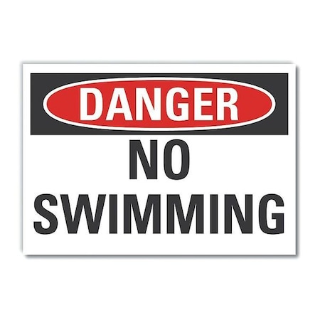 No Swimming Danger Label, 5 In Height, 7 In Width, Polyester, Horizontal Rectangle, English
