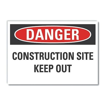 Construction Area Danger Label, 7 In Height, 10 In Width, Polyester, Vertical Rectangle, English