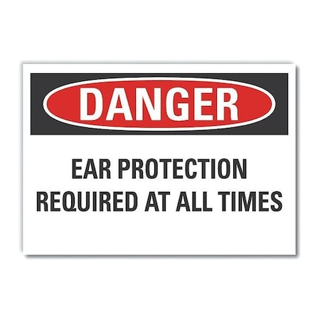 Decal Danger Ear Protection, 14x10, Color: White