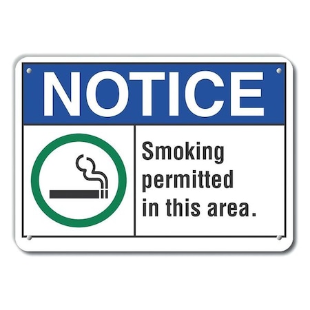 Plastic Smoking Area Notice Sign, 10 H, 14 In W, Plastic, Horizontal Rectangle,LCU5-0032-NP_14X10