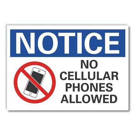 No Cellular Notice, Decal, Reflctv, 5x3.5, Sign Material: Vinyl