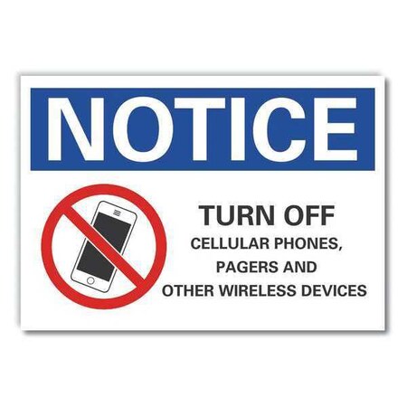 Turn Off Cellular Notice, Decal, 7x5, Width: 7 In