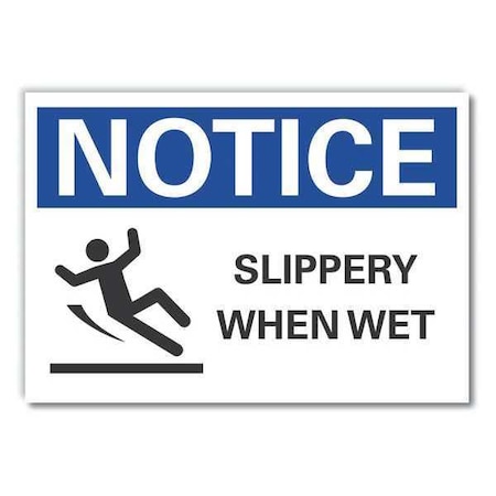 Slippery Floor Notice Label, 3 1/2 In Height, 5 In Width, Polyester, Horizontal Rectangle, English