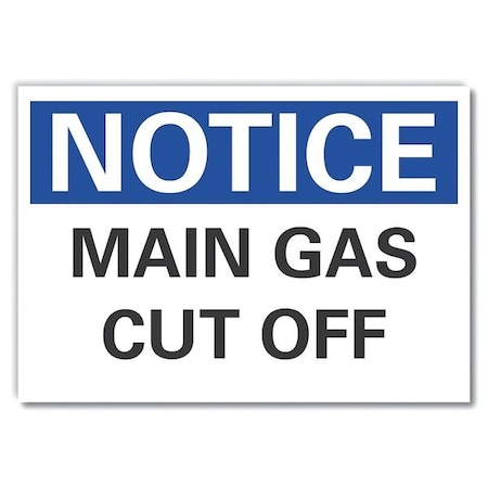 Main Gas Cut Notice,Decl,Reflctv,5x3.5, 3 1/2 In Height, 5 In Width, Reflective Sheeting, English