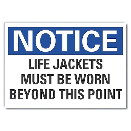 Life Jackets Notice Label, 3 1/2 In Height, 5 In Width, Polyester, Horizontal Rectangle, English