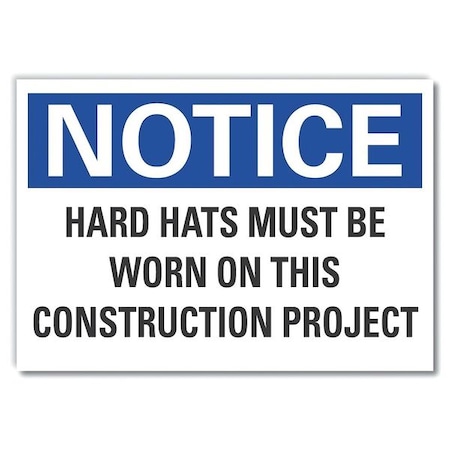 Hard Hats Must Be Notice, Decal, 10x7, Header Background Color: Blue