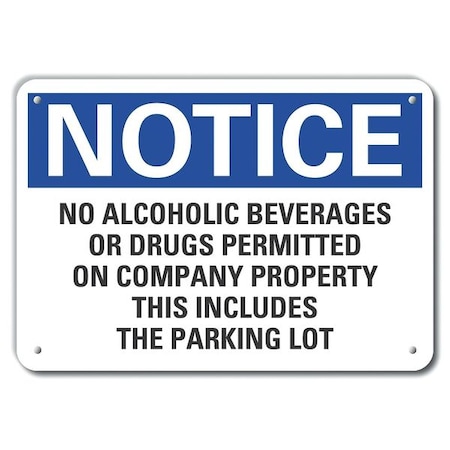 No Alcoholic Notice, Aluminum, 14x10, Legend Style: Text