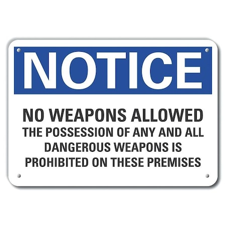 No Weapons Notice,Plastic,14x10