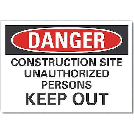 Construction Area Danger Reflective Label, 10 In Height, 14 In Width, Reflective Sheeting, English