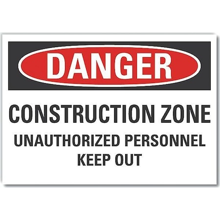 Construction Area Danger Label, 3 1/2 In Height, 5 In Width, Polyester, Horizontal Rectangle