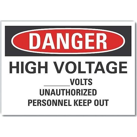 Decal Danger High Voltage Volts 14 X 10