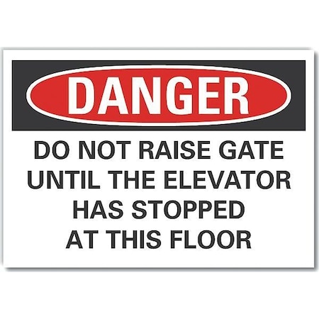 Elevator Hazard Danger Label, 10 In Height, 14 In Width, Polyester, Horizontal Rectangle, English