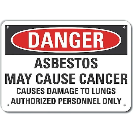 Plastic Asbestos Danger Sign, 7 In H, 10 In W, Vertical Rectangle, LCU4-0695-NP_10X7