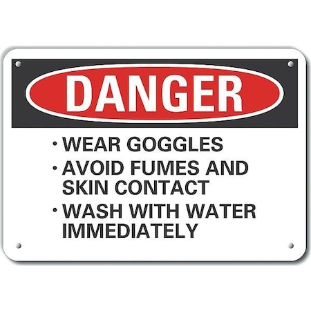 Aluminum Eye & Skin  Danger Sign, 10 In Height, 14 In Width, Aluminum, Horizontal Rectangle