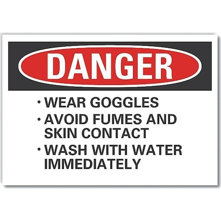 Eye & Skin  Danger Label, 7 In Height, 10 In Width, Polyester, Vertical Rectangle, English