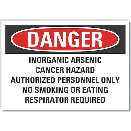 Inorganic Arsenic Danger Label, 3 1/2 In Height, 5 In Width, Polyester, Horizontal Rectangle