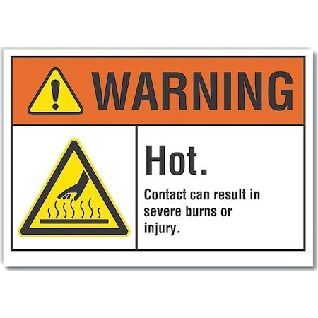 Hot Surface Warning Reflective Label, 10 In Height, 14 In Width, Reflective Sheeting, English