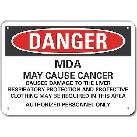 Plastic Mda Danger Sign, 7 In Height, 10 In Width, Plastic, Vertical Rectangle, English