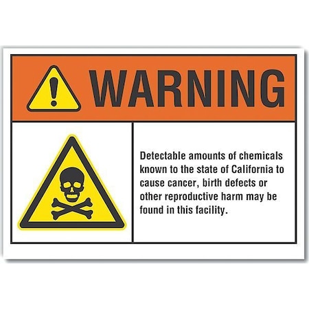 Chemicals Warning Label, 3 1/2 In Height, 5 In Width, Polyester, Horizontal Rectangle, English