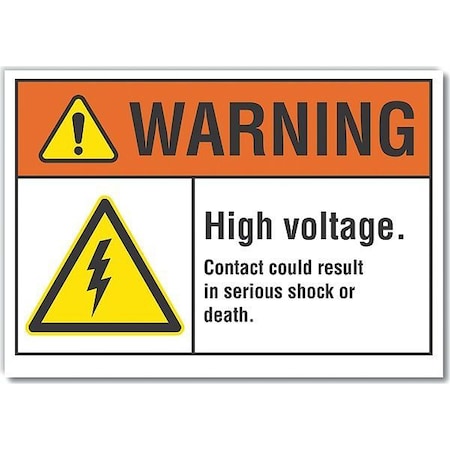 Decal, Warning High Voltage, 14 X 10, Sign Legend Text Color: Black