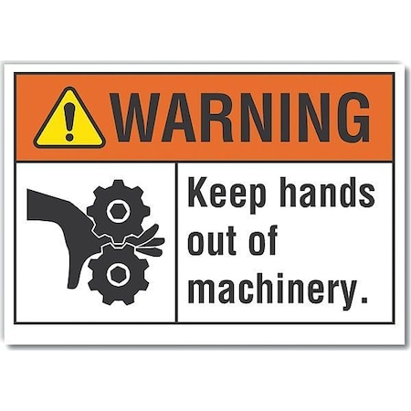 Keep Hands Clear Warning Label, 5 In Height, 7 In Width, Polyester, Horizontal Rectangle, English