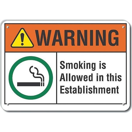 Reflective  Smoking Area Warning Sign, 7 In Height, 10 In Width, Aluminum, Vertical Rectangle