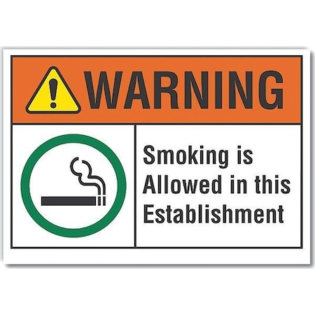 Smoking Area Warning Label, 10 In Height, 14 In Width, Polyester, Horizontal Rectangle, English