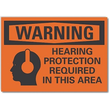 Hearing  Warning Reflective Label, 10 In Height, 14 In Width, Reflective Sheeting, English