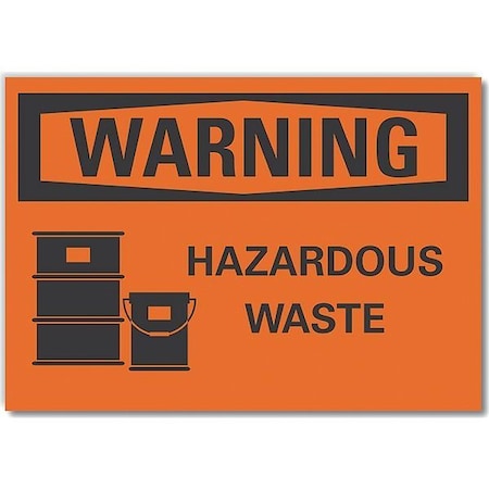 Hazardous Waste Warning Label, 5 In Height, 7 In Width, Polyester, Horizontal Rectangle, English