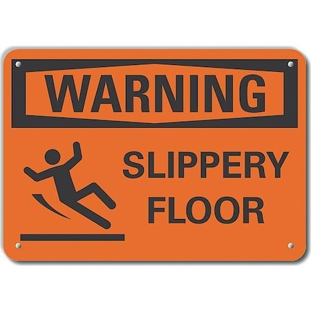 Reflective  Slippery Floor Warning Sign, 10 In Height, 14 In Width, Aluminum, Horizontal Rectangle
