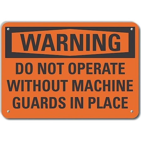 Plastic Machine Guards Warning Sign, 10 In Height, 14 In Width, Plastic, Horizontal Rectangle