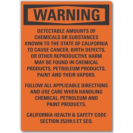 Chemicals Warning Reflective Label, 5 In H, 3 1/2 In W,English, LCU6-0172-RD_5X3.5