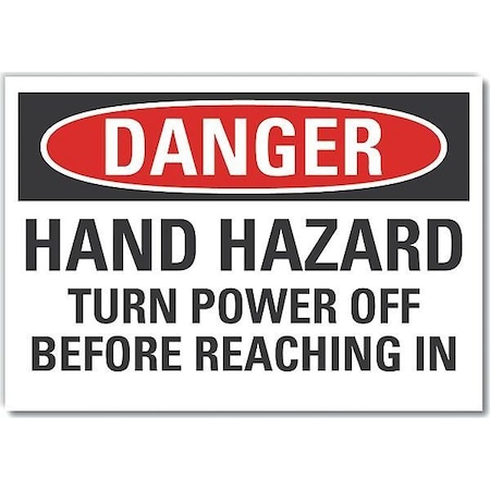 Decal, Danger Hand Hazard Turn, 14 X 10, Sign Legend Color: Black