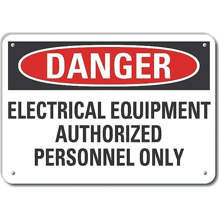 Plastic Electrical Equipment Danger Sign, 7 In Height, 10 In Width, Plastic, Vertical Rectangle