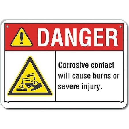 Aluminum Corrosive Materials Danger Sign, 10 In H, 14 In W, Horizontal Rectangle, LCU4-0003-NA_14X10