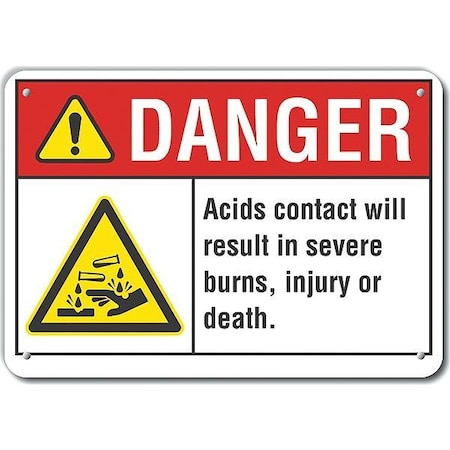Plastic Acid Danger Sign, 7 In H, 10 In W, Vertical Rectangle, LCU4-0006-NP_10X7