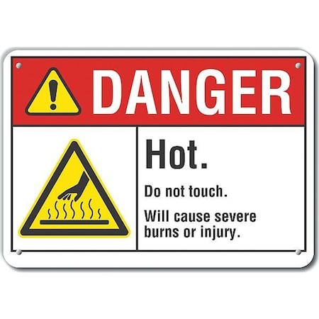 Aluminum Hot Surface Danger Sign, 10 In Height, 14 In Width, Aluminum, Horizontal Rectangle