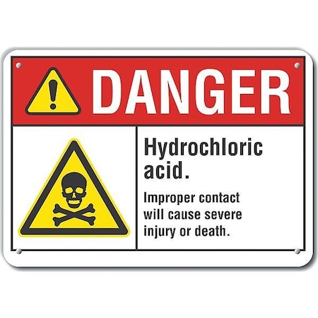 Reflective Hydrochloric Acid Danger Sign, 10 In H, 14 In W, English, LCU4-0034-RA_14X10