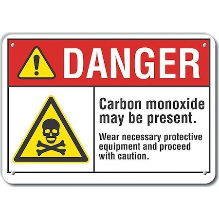Reflective  Carbon Monoxide Danger Sign, 10 In Height, 14 In Width, Aluminum, Horizontal Rectangle