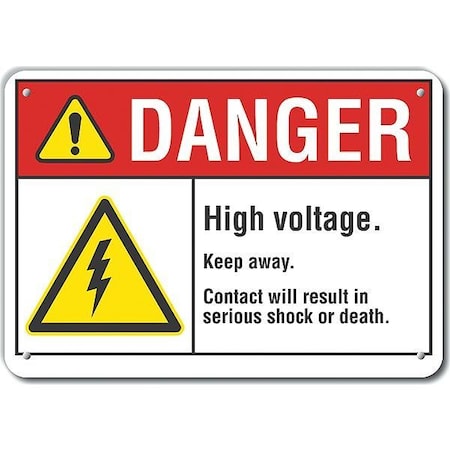 Reflective  High Voltage Danger Sign, 10 In Height, 14 In Width, Aluminum, Horizontal Rectangle