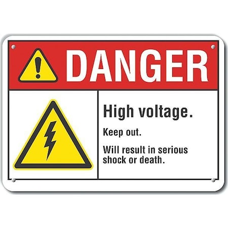 Aluminum High Voltage Danger Sign, 7 In Height, 10 In Width, Aluminum, Vertical Rectangle, English